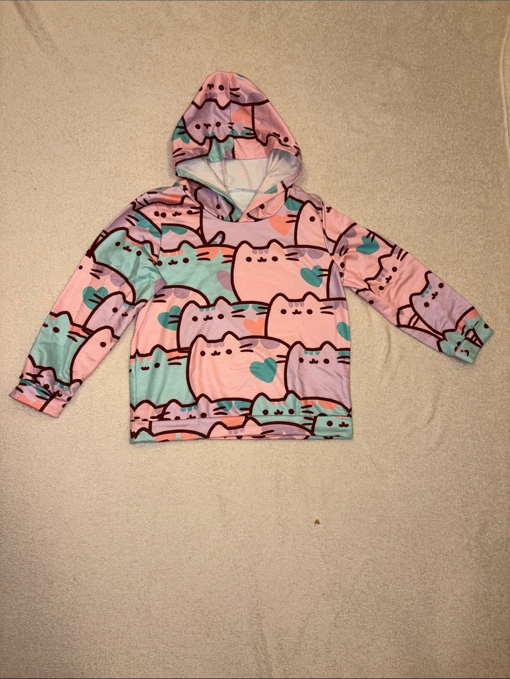 Girls' Pastel Pusheen Cat Print Hoodie - Pink, Mint & Lavender
